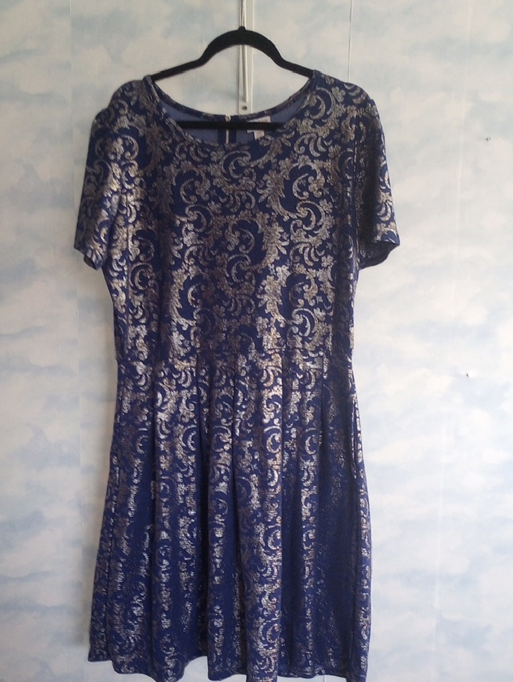 LuLaRoe Navy and Silver Short Sleeve Fit & Flare Dress